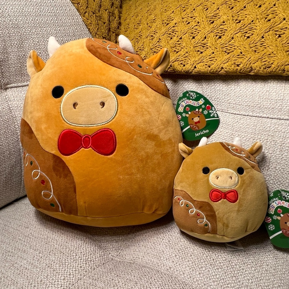 NWT JERICHO GINGERBREAD COWs SQUISHMALLOW BUNDLE - 11” and 5”, 2 pieces
